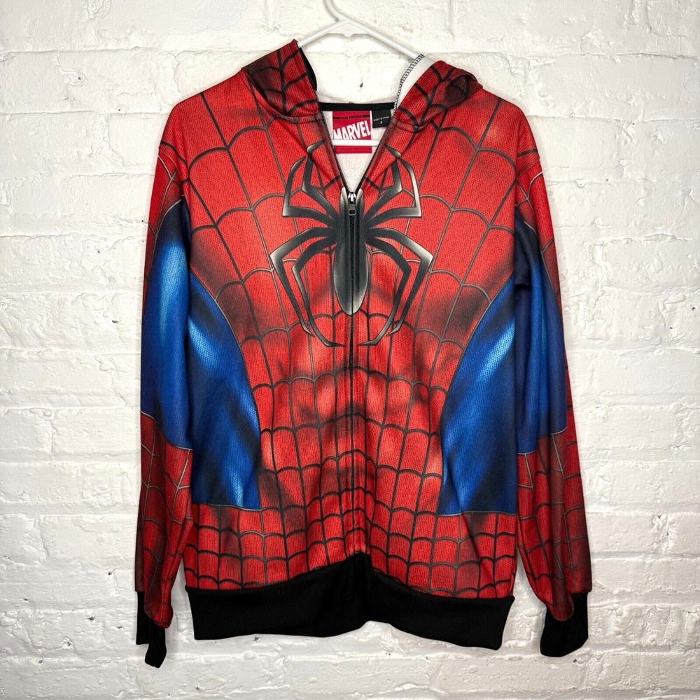 Mad Engine Marvel Mens Small Spiderman Full Zip Mask Hoodie Costume Or Daily - Picture 1 of 4